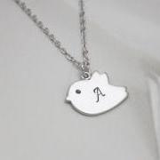Initial necklace, Personalized initial bird necklace, Gift For Daughter,Baby Shower,everyday jewelry,Silver Bird,Mother's day Gift, Mom Gift