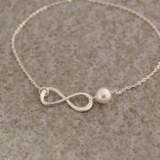 Sterling Silver Infinity bracelet, simple Infinity bracelet, Swarovski Pearl, Bridesmaid gift, wedding, Infinite Friendship, love