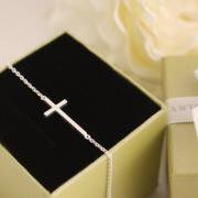 Sterling Silver Sideways cross bracelet, simple bracelet , Silver cross, Sterling Silver 92.5, Bridesmaid gift, wedding,christmas gift