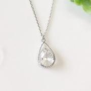 Clear crystal drop necklace, birthstone of April