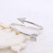 White Gold Arrow Ring, Adjustable Ring, Knuckle Ring, White Gold Unique Ring