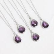 Bridesmaid gifts - Set of 5 - Amethyst purple crystal drop necklace, Gorgeous Drop ,stone in twisted bezel