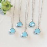 Bridesmaid gifts - Set of 5 - Light blue pendant necklace