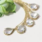 Bridesmaid gifts - Set of 5 - Clear white crystal drop necklace, Gorgeous Drop ,stone in twisted bezel