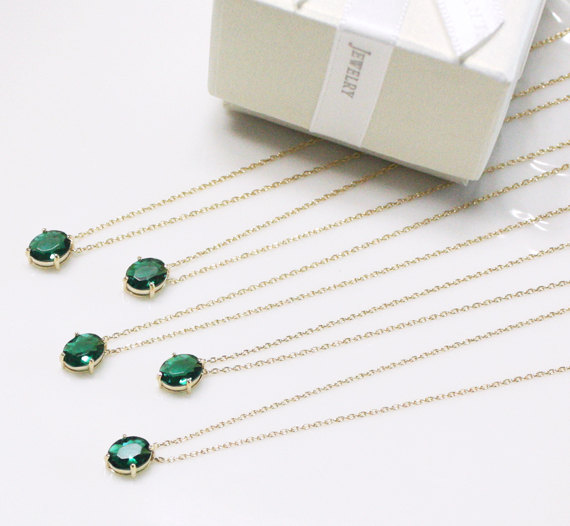 Simple bridesmaid gifts - Set of 5 - Emerald pendant necklace